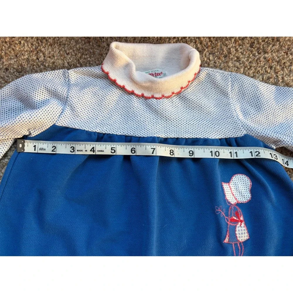 Vintage Health-tex Girls 3T Blue Polka Dot Scalloped Neck Embroidered Top USA